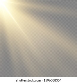 Vector transparent sunlight.Vector scene illuminated by spotlight . Light effect on transparent background