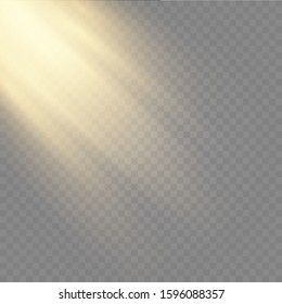 Vector transparent sunlight.Vector scene illuminated by spotlight . Light effect on transparent background