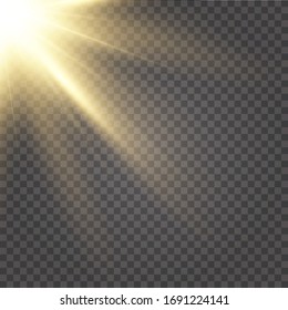 Luz solar transparente vectorial.Escena vectorial iluminada por reflectores. Efecto ligero sobre el fondo transparente