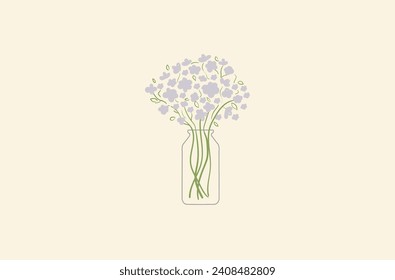 vector with transparent vase with flowers