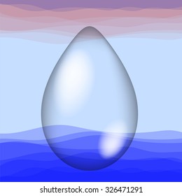 Vector Transparent Water Drop on Blue Water wave Background