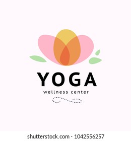 Vector transparent yoga symbol in light colors isolated on white background. Fitness & wellness logo insignia. Good for massage salon, beauty, spa, health care center, fashion design.