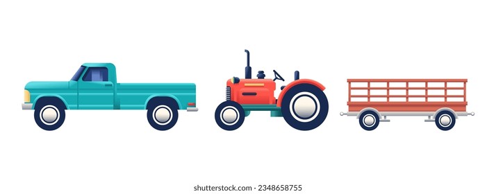 vector transport farm cartoon art deco retro set illustration isolated