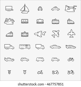 Vector transport icons. Illustration of passenger and cargo transportation, shipping and travel. Ready-quality material for presentations and web interface.