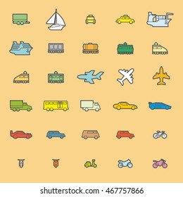 Vector transport icons. Illustration of passenger and cargo transportation, shipping and travel. Ready-quality material for presentations and web interface.