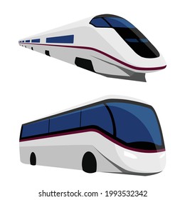 Transporte de vectores aislado en fondo blanco. Autobús y tren