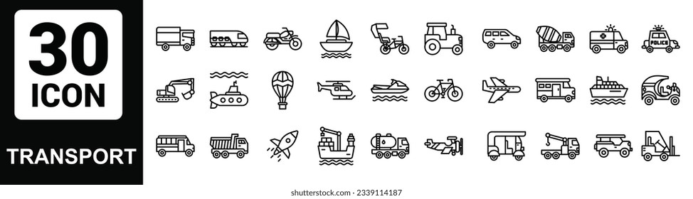 Vector Transport Line Outline Icon Set