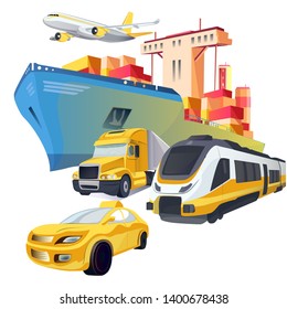 Vector Transport logistics and transportation. Global courier delivery services. Online tracking system. Engraved ink art. Isolated delivery illustration element.
