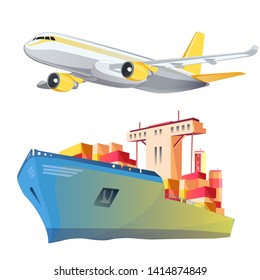 Vector Transport logistics and transportation. Global courier delivery services. Online tracking system. Engraved ink art. Isolated delivery illustration element.