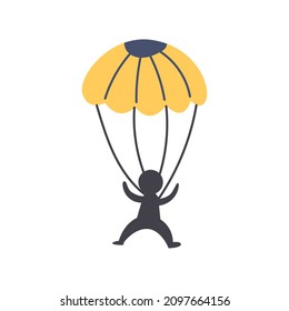 Vector transport man with a parachute hand drawn naive art