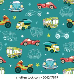 Vector Transportation Cars Trucks Motorcyles Seamless Pattern