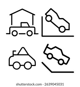 Vector transportation icon set: diverse vehicle silhouettes including cars, trucks, vans, buses, and trains, ideal for transport and delivery business designs