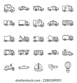 vector transportation line icons set