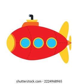 Vector de transporte mar juguete submarino en rojo lindo cliparte de dibujos animados para niños lindos de dibujos animados libro transporte marítimo