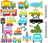 Vector of Transportation theme with  Car, Vehicle, truck, taxi, tourist bus, train. A set of cute and colorful icon collection isolated on white background