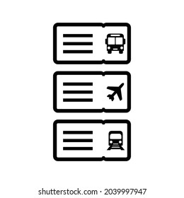 Vector transportation ticket airplane train bus. Vector icon illustration. 