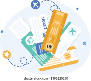 Vector transportation tickets,Train, Plane, Tram, Bus. Public transport