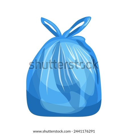 Vector trash bag icon, illustration of blue full plastic bag with garbage, rubbish pack logo symbol in flat cartoon style