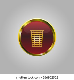 Vector trash basket icon button for a site with gold stroke