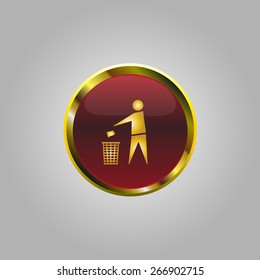 Vector trash basket icon button for a site with gold stroke