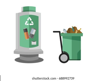 Vector of a trash bin and a battery eco friendly bin depository