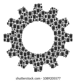 Vector trash bin icons are grouped into cog figure. Engineering design concept constructed of trash bin pictograms.