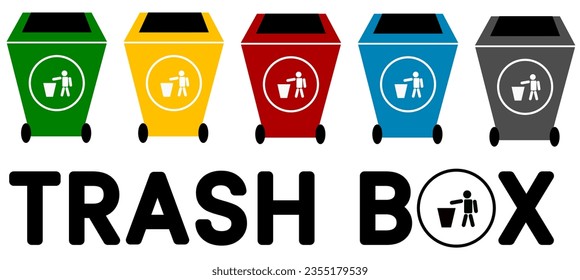 vector trash box with 5 colors, each of which has its own function. The 5 colors are red, yellow, green, blue, and gray