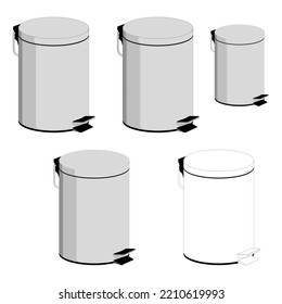 Vector trash can bin container metal urn with pedal on white background isolated