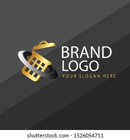 Vector trash can  with combination golden shape. Abstract emblem, design concept, logo, logotype element for template.