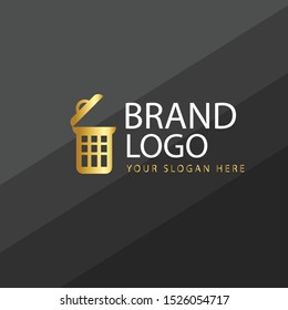 Vector trash can  with combination golden shape. Abstract emblem, design concept, logo, logotype element for template.