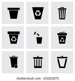 Vector trash can icon set on grey background