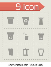 Vector trash can icon set on grey background
