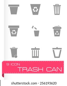 Vector trash can icon set on grey background