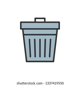 Vector trash can, waste, recycle flat color line icon.