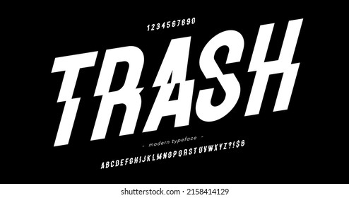 Vector trash font modern typography for decoration, industrial, logo, poster, t shirt, book, card, sale banner, printing on fabric. Cool 3d typeface. Trendy alphabet. 10 eps