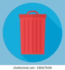 Vector trash icon. Trash icon with long shadow. Trash flat icon with shadow. Vector illustration eps10. Trash and garbage symbol. Delete icon flat design.