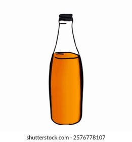 a vector of trasparent bottle of whisky color liquid with black cap on a white background