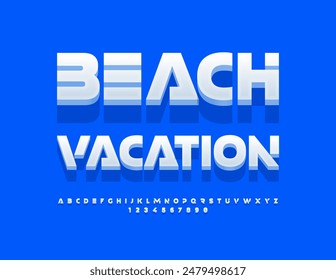 Anuncio de viaje de Vector Beach Vacation. Fuente blanca moderna. Conjunto de letras y números del alfabeto de estilo futurista.