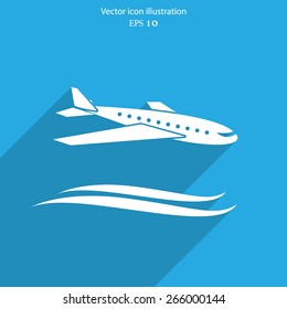 Vector travel airplane flat icon illustration.