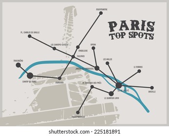 Vector Travel background. Paris top spots infographic.