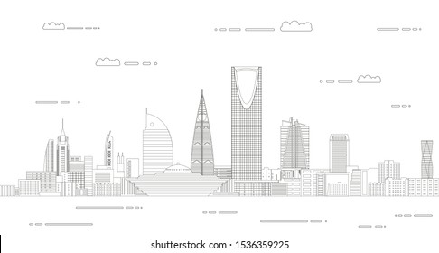 Vector travel background poster with Riyadh city line art style outline illustration