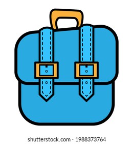 Vector travel backpack in flat style isolated on white background. Blue luggage. Briefcase vector icon with pen.
