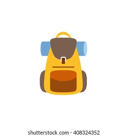 Vector travel backpack on white background. Isolated backpack with hiking mat