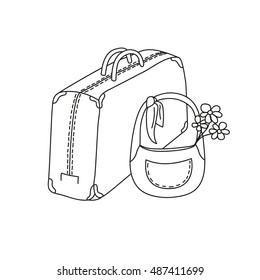 Vector travel bags. Coloring book. Vector illustration.