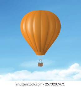 Vector Travel Banner with 3d Realistic Hot Air Balloon Icon on a Blue Sky Background. Design Template, Summer Vacation, Travelling, Tourism and Journey Concept