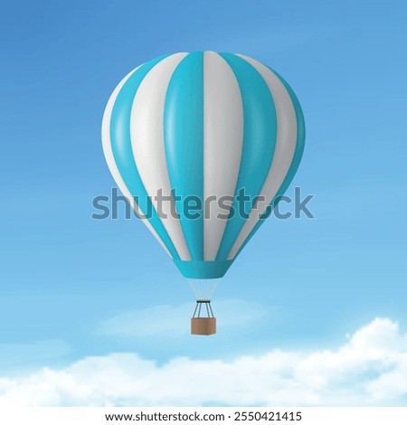 Vector Travel Banner with 3d Realistic Hot Air Balloon Icon on a Blue Sky Background. Design Template, Summer Vacation, Travelling, Tourism and Journey Concept