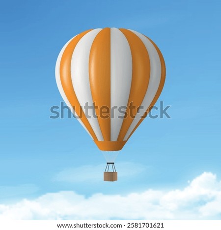Vector Travel Banner with 3d Realistic Hot Air Balloon Icon on a Blue Sky Background. Design Template, Summer Vacation, Travelling, Tourism and Journey Concept