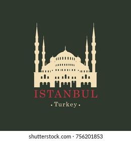 Vector travel banner. Mosque, the Museum Hagia Sophia in Istanbul, Turkey. Turkish landmark