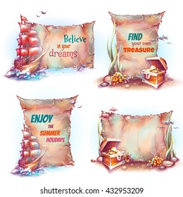 Vector travel banner set with old map.