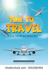 Cartel de viaje del vector. Afiche de la hora de viajar.